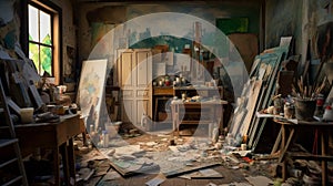 Creative Workspace: Repurposed Room Filled With Artist's Canvases