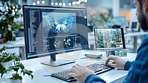 Digital Art Creation with Butterfly Design on Monitor photo
