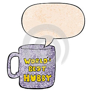 A creative worlds best hubby mug and speech bubble in retro texture style