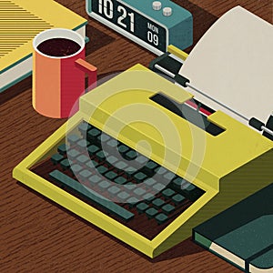 Creative writer desktop with vintage typewriter