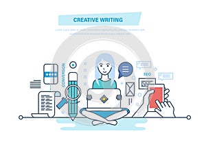 Creative writing. Copywriter and copywriting. Writing of articles and information. photo