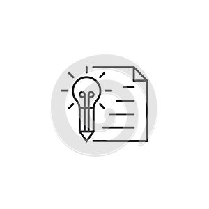 Creative writing, document with pencil light bulb. Vector icon template