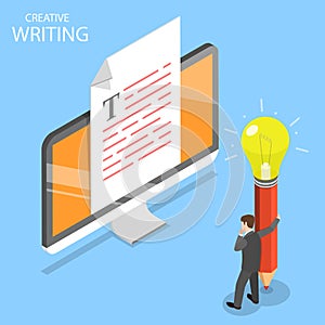 Creative writing flat isometric vector concept.