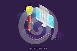 Creative writing flat isometric vector concept.