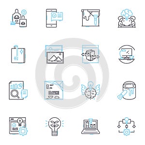 Creative writing linear icons set. Imagination, Inspiration, Expression, Prose, Verse, Editing, Metaphors line vector photo