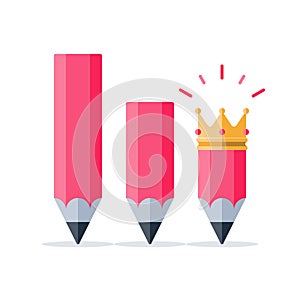 Creative writing, storytelling concept, pencil and crown, vector illustration