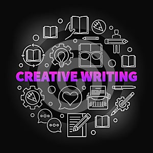 Creative writing vector colored round outline illustration