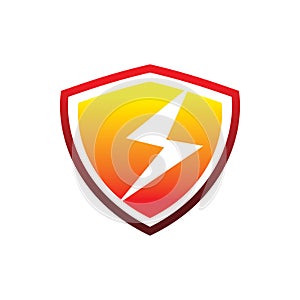 Creative young full color secure shield lightning energy power logo design
