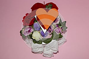 creatively arranged colorful flowers and leaves that look like a natural 3d object