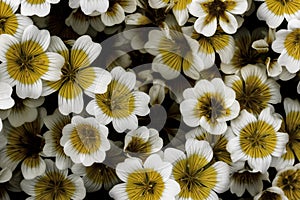 Creatively darkened closeup of the Douglas` meadowfoam wildflower Limnanthes douglasii