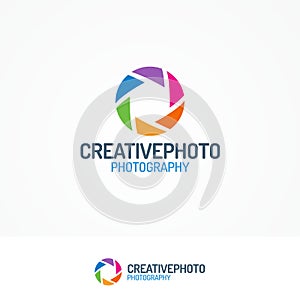 Creativephoto logo set with aperture flat color style