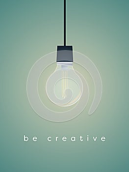 Creativity business concept vector with realistic 3d lightbulb and bright light.
