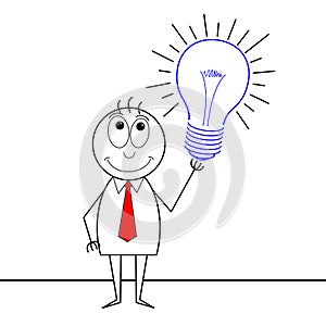 Businessman cartoon with a lightbulb - creativity concept