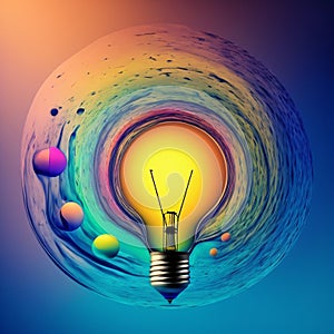 Creativity cocnept, with lightbulb made from oil paint mix, Ai generative