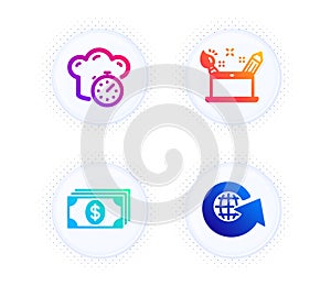 Creativity concept, Banking and Cooking timer icons set. World globe sign. Vector