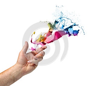 Creativity concept hand throwing paint