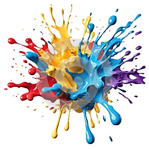 Creativity concept, multicolor paint splash isolated on white