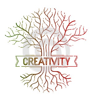 Creativity concept shown with colorful tree vector linear style icon