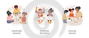 Creativity development in early education isolated cartoon vector illustration set.