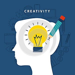 Creativity icon and human head design. Vector graphic