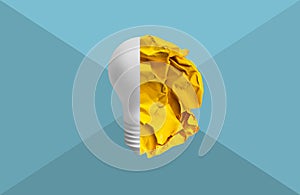 creativity Ideas concept with paper crumpled ball and lightbulb.business inspiration