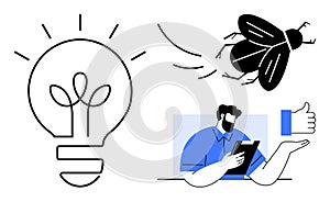Creativity and Innovation Concepts With Lightbulb and Person Taking Notes, Abstract Ideas