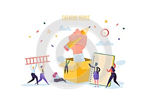 Creativity and Innovation Idea Concept. Creative Flat People Characters Working Together on New Project