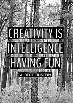 Creativity is intelligence having fun quote by albert einstein over forest