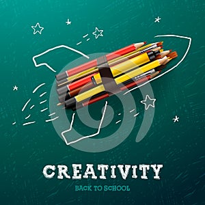 Creativity learning. Rocket with pencils photo