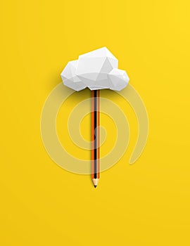 Creativity vector concept with realistic pencil and cloud. Symbol of innovation, creative thinking, brainstorming.