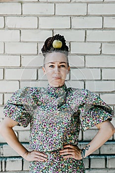 Creator, creative director, artist, producer. Creative portrait of trendy hipster confident woman with dreadlocks