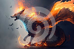 A creature resembling a cross between a fox and a dragon, with the ability to fly background Generative AI