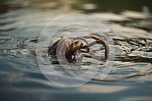 creature's tentacles writhing in the water, hunting for prey