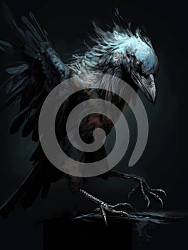 A creature shrouded by midnight its talons poised to strike. Gothic art. AI generation