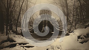 Colossal Octopus Monster In Snowy Forest: A Post-apocalyptic Fantasy photo