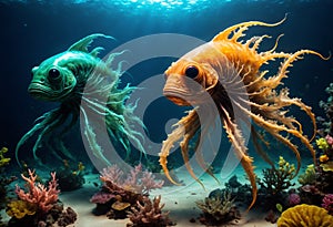 Creatures in the deep ocean. Generative AI