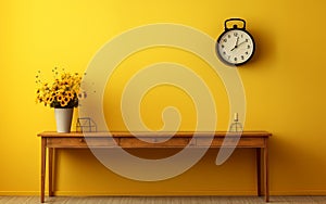 Credence Table Display Against a Yellow Wall -Generative Ai photo