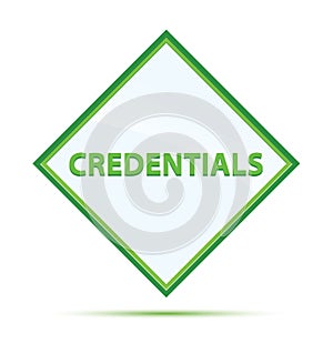 Credentials modern abstract green diamond button