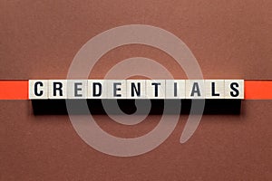 Credentials word concept on cubes