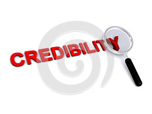 Credibility with magnifying glass on white photo