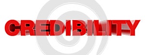 CREDIBILITY red word on white background illustration 3D rendering