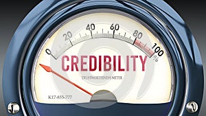 Credibility and Trustworthiness Meter that hits less than zero, very low level of credibility ,3d illustration photo