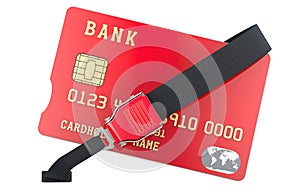 Credit Bank Card with safety belt, 3D rendering