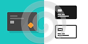 Credit bank debit card icon vector flat color and black and white line outline simple art pictogram design isolated on white