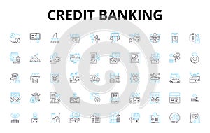 Credit banking linear icons set. Loan, Interest, Debt, Credit score, Collateral, Repayment, Overdraft vector symbols and