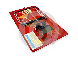 Credit card as mousetrap. Conceptual image photo