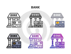 Credit Card Bank icon set with different styles.