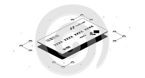 Credit card. Black and white isometric 3d illustration isolated on white background. Vector desin