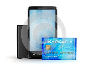 Credit card, cellular phone and wallet