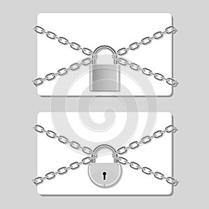 Credit card in chain locked with padlock